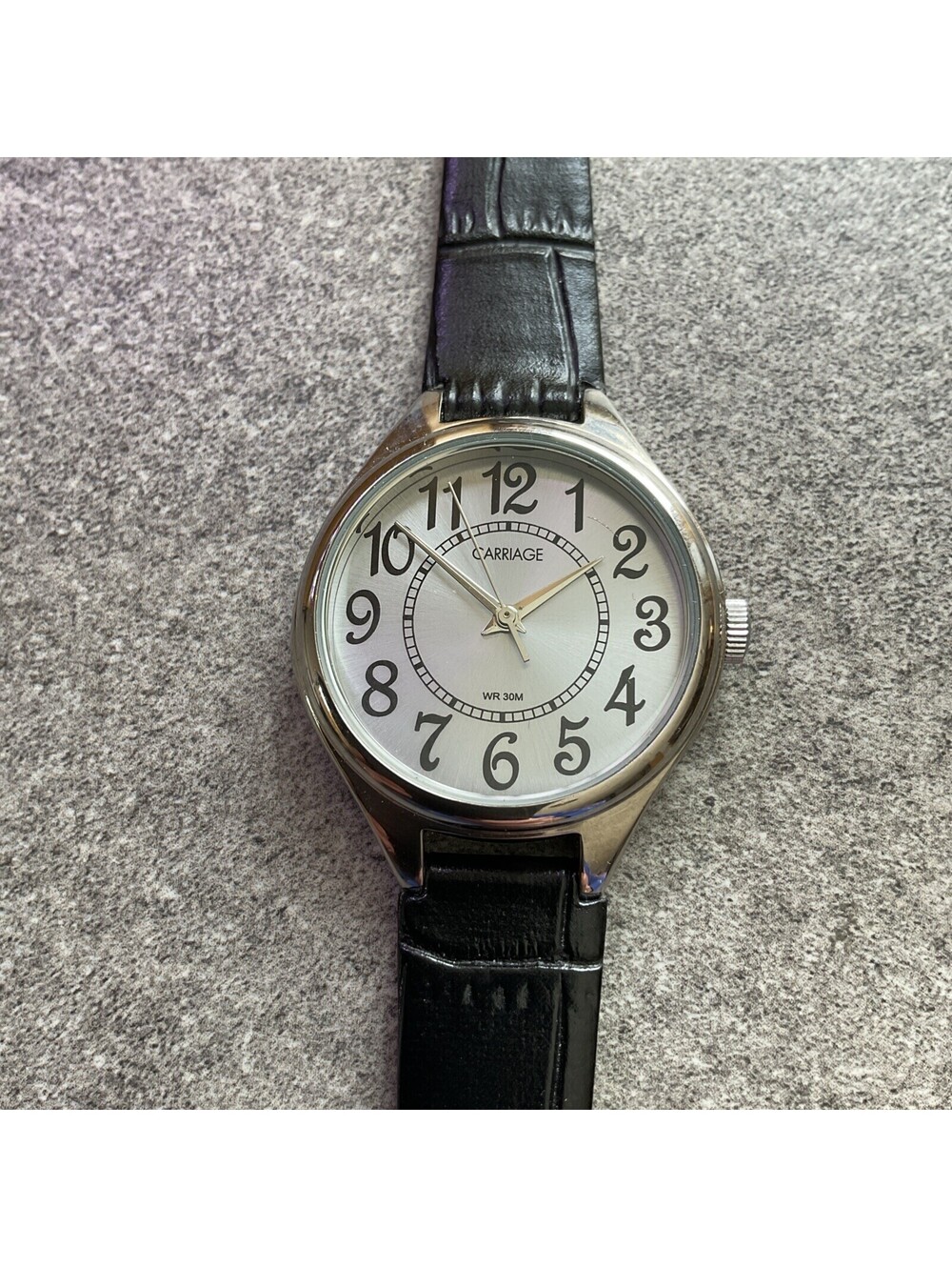 Carriage by Timex Watch Women 30mm Silver Tone Case Black Leather Band Bin A